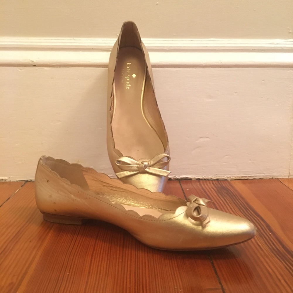 Kate Spade Gold Scallop Bow Flats
